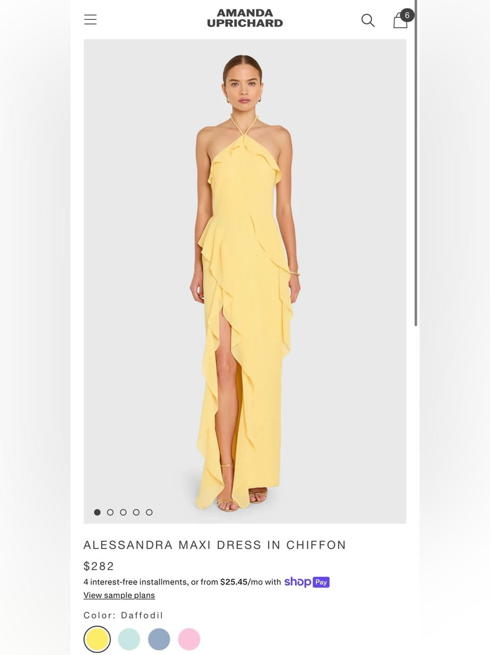 Amanda Uprichard Alessandra Maxi Dress In Chiffon- Daffodil (Read Description)